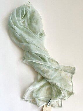 GIORGIO ARMANI GREEN 100% Silk Scarf Shawl Wrap 69" X 26" Floral Pattern Vintage